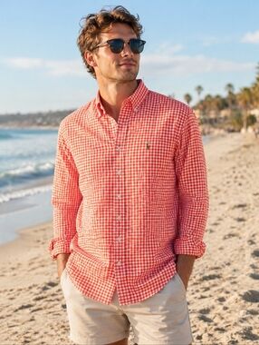 Polo Ralph Lauren Orange And White Plaid Button Down Shirt EUC